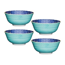 KitchenCraft Contrasting Blue Chevron and Spotty Ceramic Bowls Pack of 4