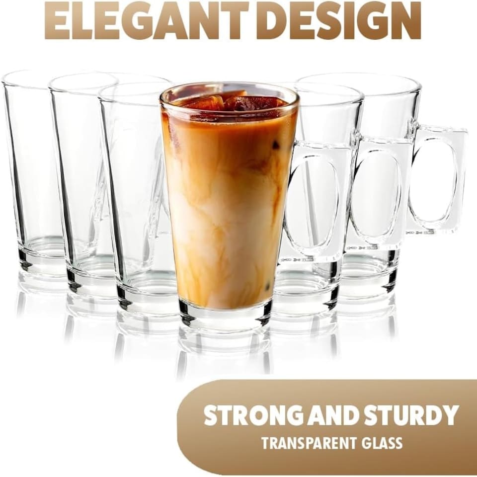 image 1 of Marco Paul Pack of 6 Latte Glass Set with Included Stirrer Clear