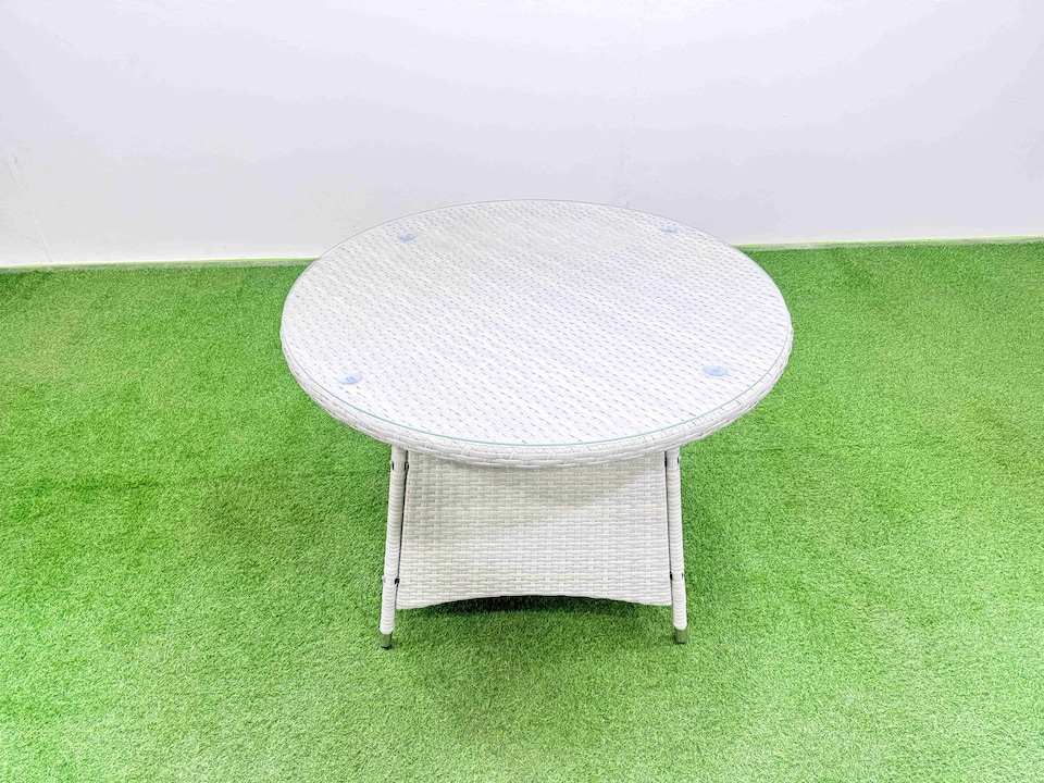 image 1 of Fimous Wicker PE Rattan Garden Furniture Set Patio Outdoor 4 Chairs Plus Medium Round Table Set Light Grey Mixed