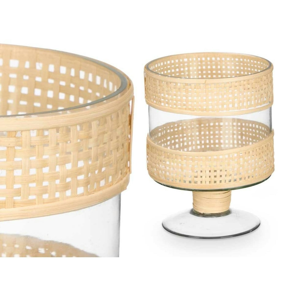 image 1 of Candleholder SG-29685 Transparent Natural Glass Rattan 15 x 20 x 15 cm (6 Units) N/A