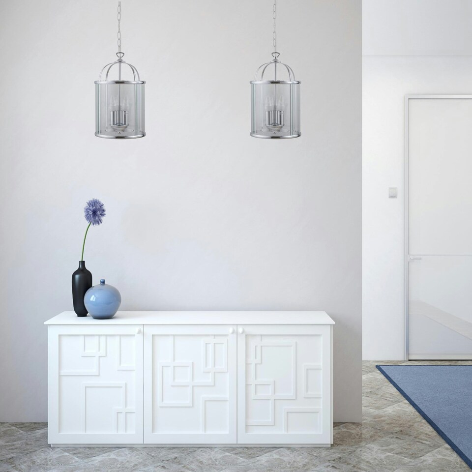 image 1 of Polished Chrome 3 Light Lantern Style Pendant Chrome | Clear