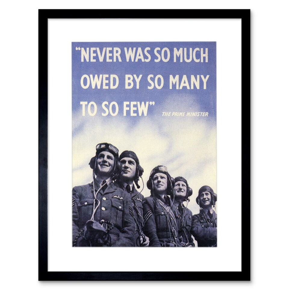 image 1 of War WWII UK Churchill Pilot Battle Britain Quote Framed Wall Art Print