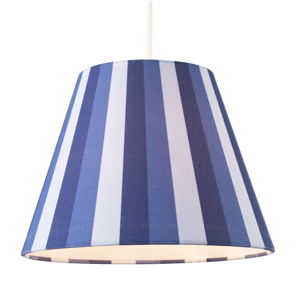 image 1 of Multi Blue Tone Striped Linen Coolie Lamp Shade with Cotton Inner