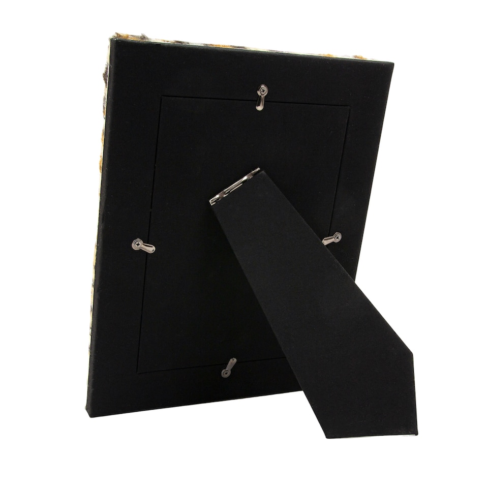 image 1 of Contemporary Designer Fluffy Leopard Print 5 x 7 Free Standing Picture Frame | Orange | 5" x 7"