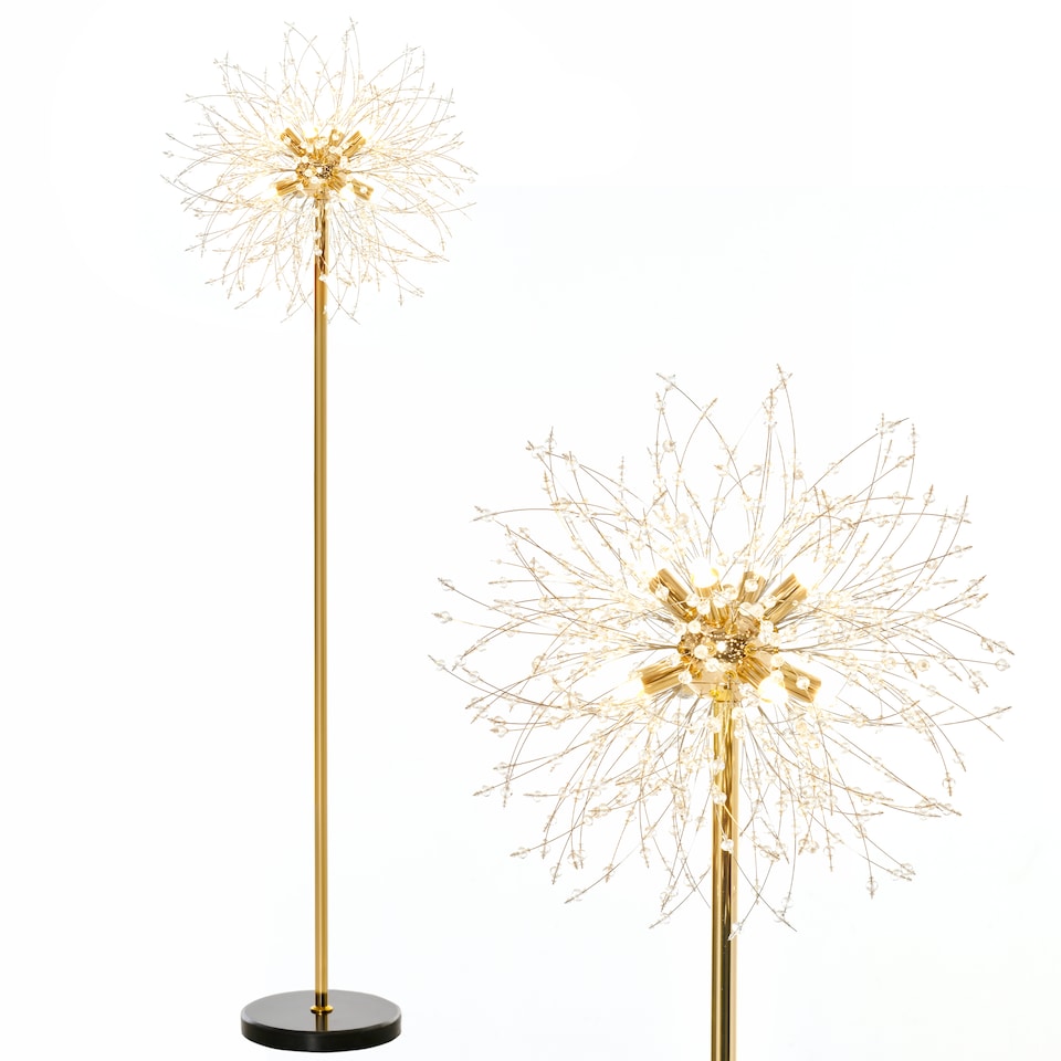 image 1 of HOMCOM Floor Lamp, Crystal Fireworks Standing Lamp, Metal Golden Pole Tree Lighting with Foot Switch, 8 Lights, G9 Bulb Base, for Living Room, Bedroom
