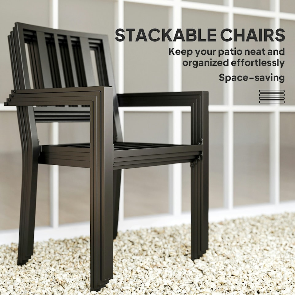 image 1 of Outsunny 4 PCs Stackable Outdoor Garden Chairs with Metal Slatted Design, Black