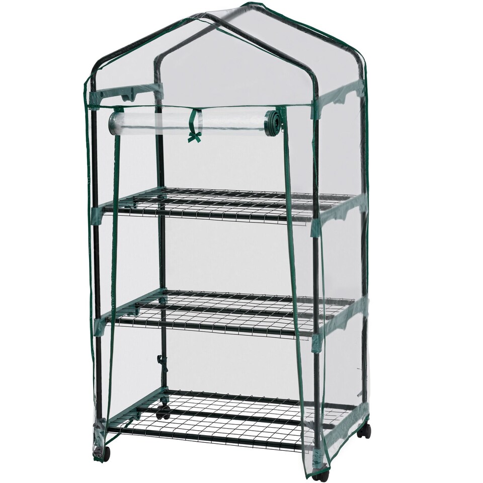 image 1 of Greenhouse - with wheels, 3 shelves, tarpaulin cover, 69 x 49 x 133 cm
