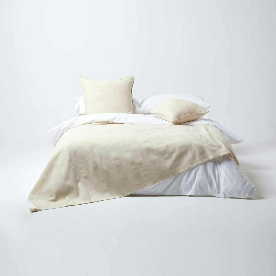 image 1 of Homescapes Cotton Rajput Ribbed Natural Throw - 150 x 200 cm | Cream | 1
