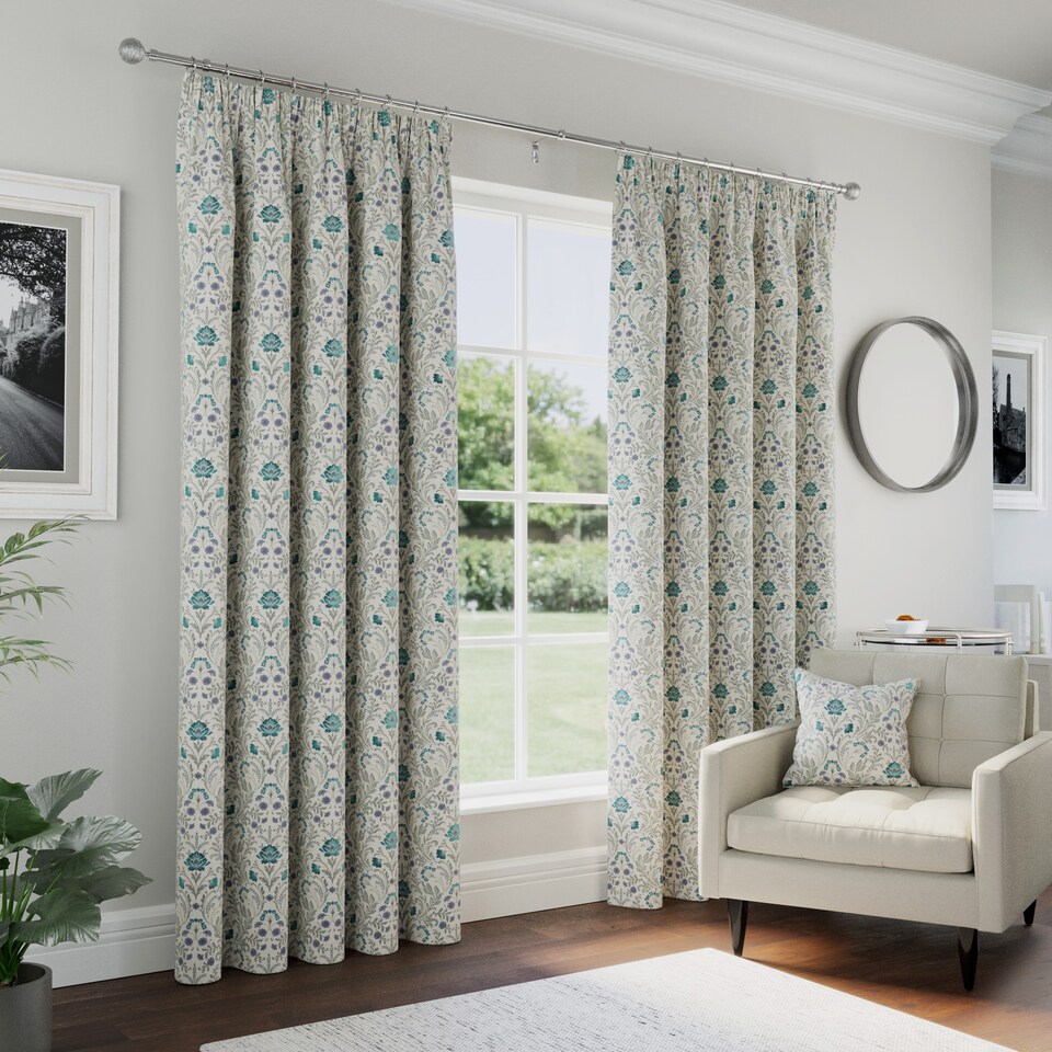 image 1 of Enhanced Living Blue Floral, 100% Blackout, Thermal Curtains with Tape Top Header (PAIR) - 65 x 90 inch (165 x 229cm)