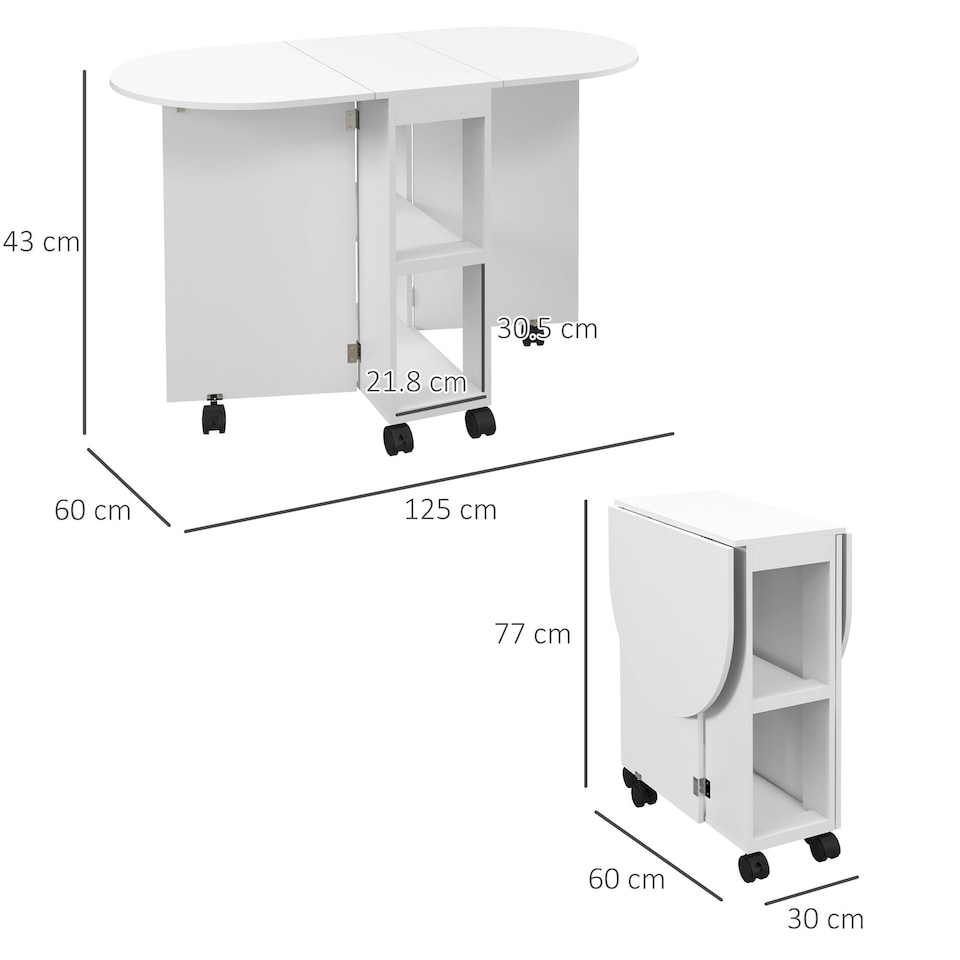 image 1 of HOMCOM Folding Dining Table for Small Spaces with 2-tier Shelves White