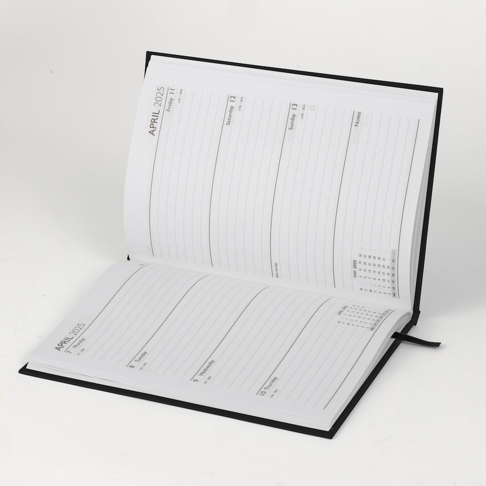 image 1 of 2027 Diary A5 Week to View - Hardback Planner Organiser with Ribbon Bookmark - Weekly Appointment Journal Notebook (Black) | Black | Black