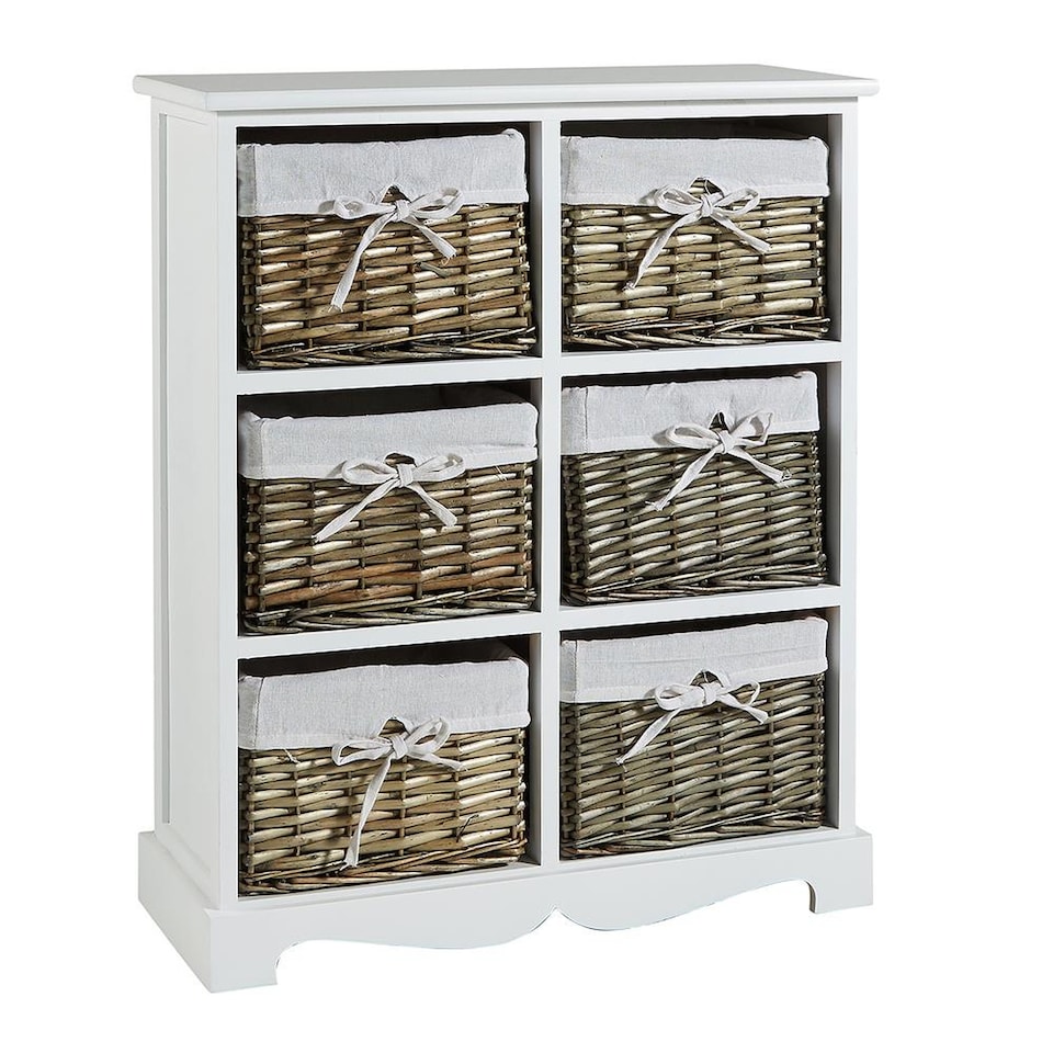 image 1 of Wooden Chest Of Drawer Storage Unit Willow Wicker Baskets Bedside Fully Assembled | White