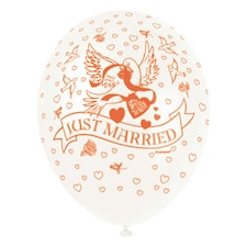 Unique Party 12 Inch Just Married Latex Balloon - White/Orange - Five Packs (25 balloons)