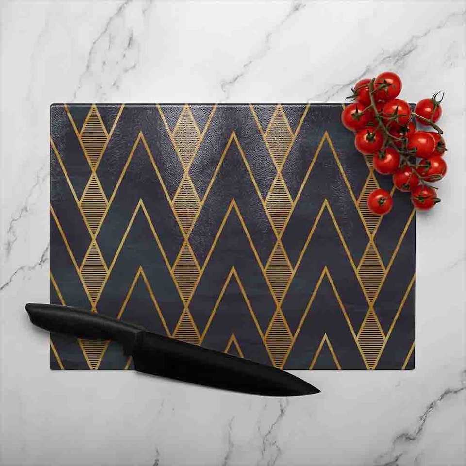 image 1 of Gold Geometreic Lines Glass Chopping Board | Multi