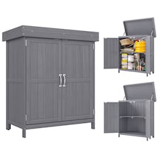 Outsunny Small Shed, Wooden Garden Shed with Openable Hinged Roof and Removable Shelf, Outdoor Tool Storage Cabinet Chest with Double Doors, 74 x 43 x 88 cm, Grey