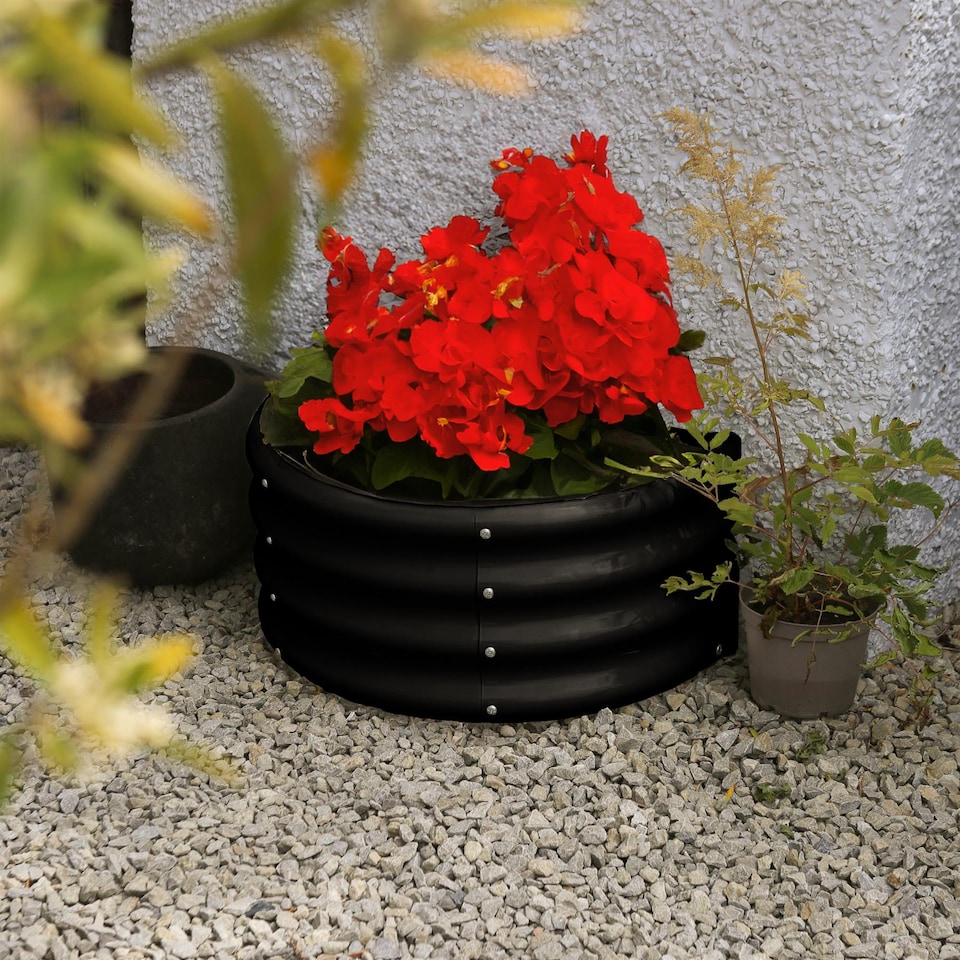 image 1 of Harbour Housewares Raised Garden Bed - Anthracite Semi-Circle Bottomless Galvanised Steel Metal Planter Box 90 x 45cm