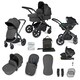 image 1 of Stomp Luxe 12pc Travel System with Stratus i-Size Car Seat & ISOFIX Base, Carrycot, Reversible Seat, Rain Cover & More (Black/Charcoal Grey/Black)