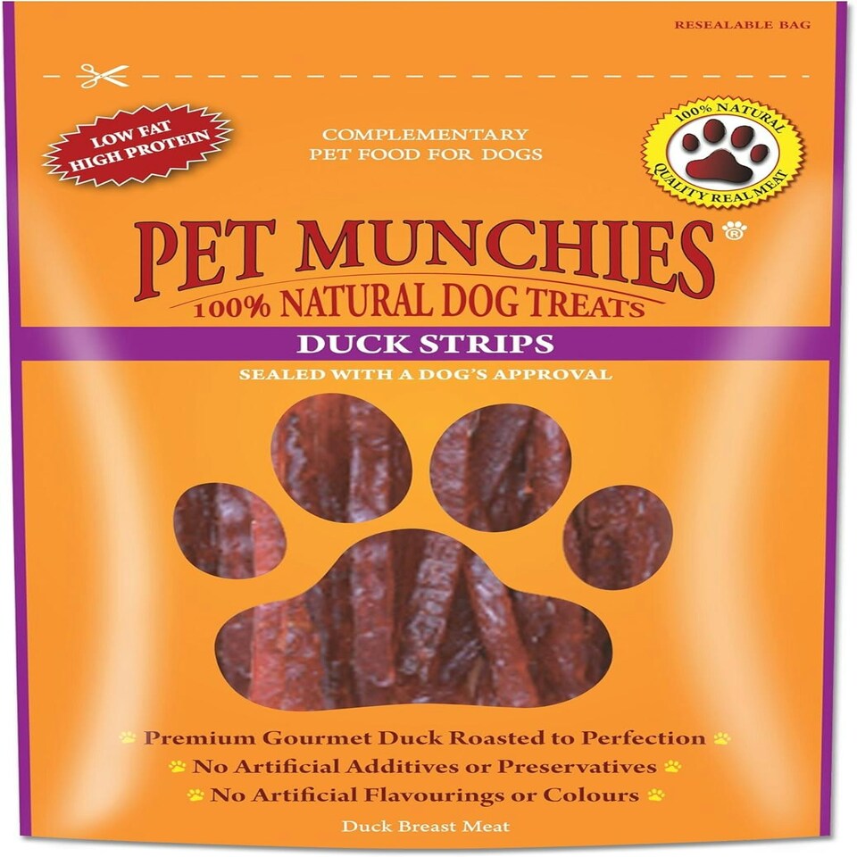 image 1 of Pet Munchies Duck Strips Dog Treats, Premium Grain Free Dog Chews with Natural Real Meat, Low in Fat and High in Protein 90g (Pack of 8)