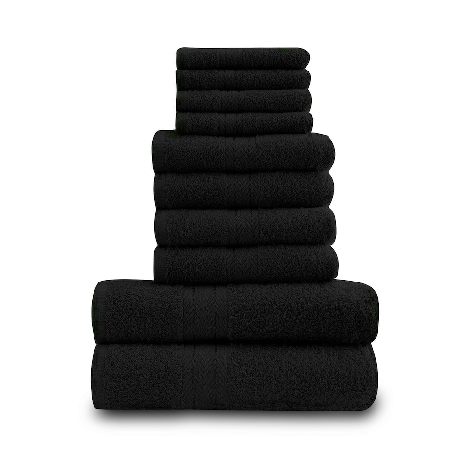 image 1 of VELVETIO 10 Piece Towel Bale Set Toronto Stripe Pattern - 100% Cotton, 450 GSM Black