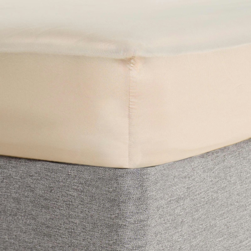 image 1 of OHS Plain Fitted Bed 25cm Deep Elasticated Sheet, Super King - Natural