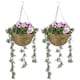 image 1 of HOMCOM Set of 2 Artificial Silk Azalea Flowers, Hanging Planters with Basket, FauPlants for Home Indoor Outdoor Decor, Pink and White