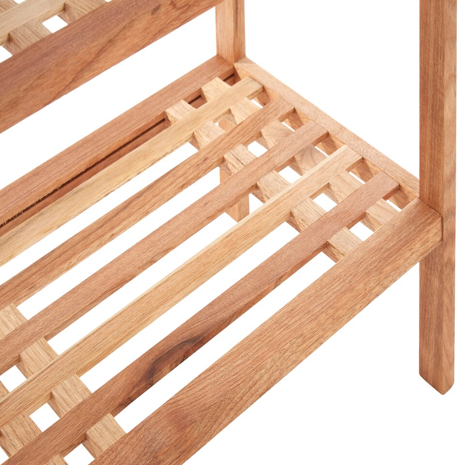 image 1 of Arla 2 Tier Stackable Walnut Wood Shoe Rack Cream