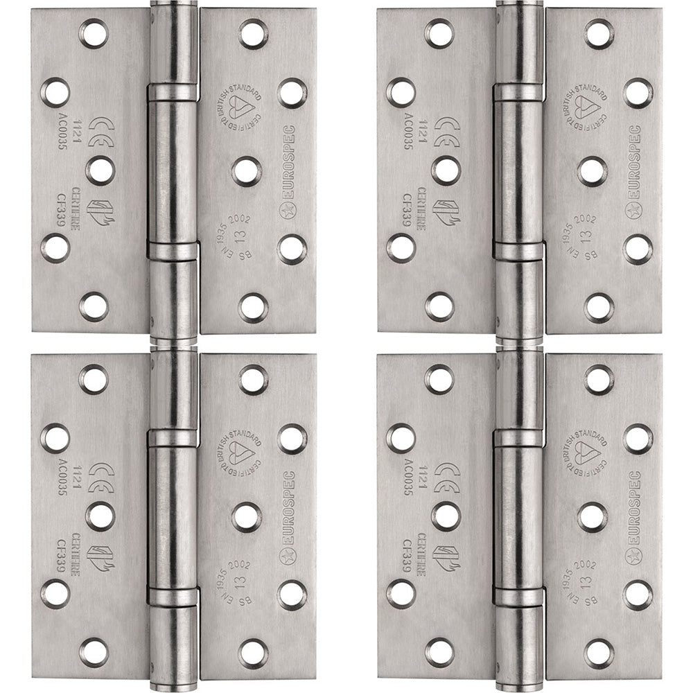 4 PACK - PAIR Grade 13 Heavy Duty Thrust Bearing Hinge - 100 x 89mm Satin Stainless Steel