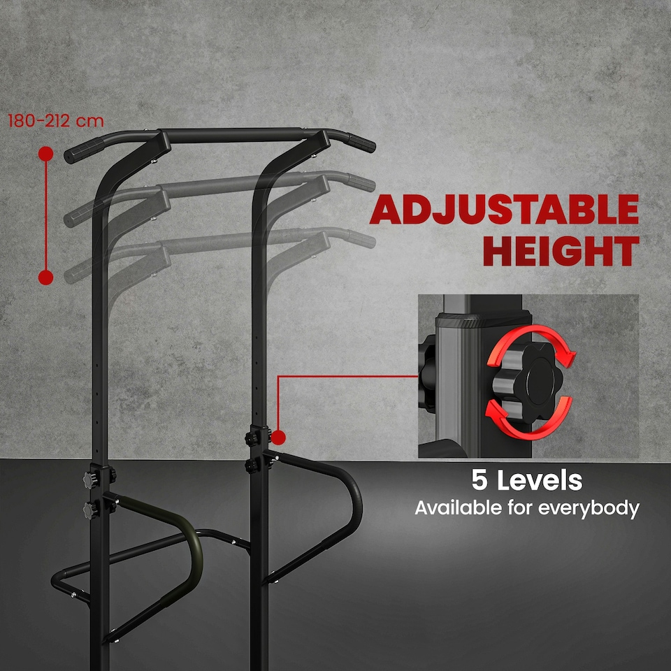 image 1 of HOMCOM Power Tower Multi-Function Pull Up Station w/ Adjustable Height for Gym