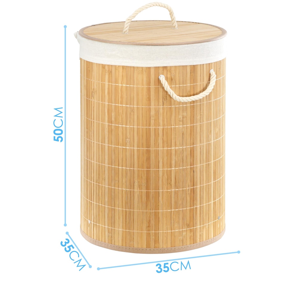 image 1 of GEEZY Round Bamboo Hamper Natural Laundry Basket Beige