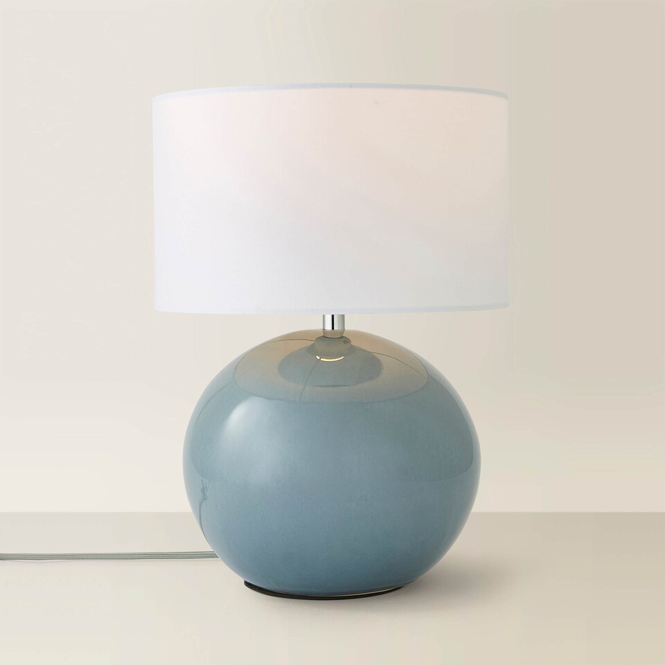 image 1 of ValueLights Bosco Eucalyptus Ceramic Table Lamp with White Drum Shade