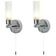 image 1 of Set of 2 Polished Chrome IP44 Bathroom Wall Light With Pull Cord Switch | Chrome | White | 2