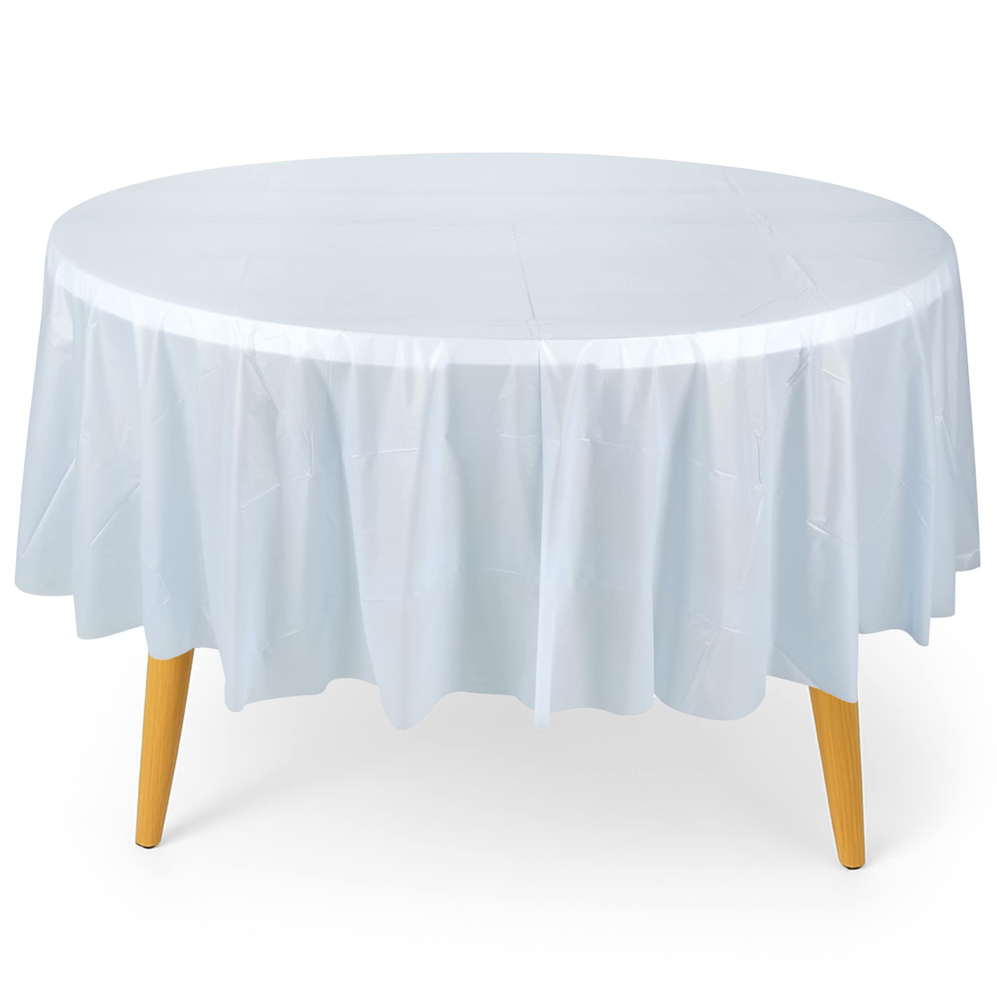 Neel Blue 84" Round PVC Tablecloth, Disposable Plastic Table Cover in Light Blue