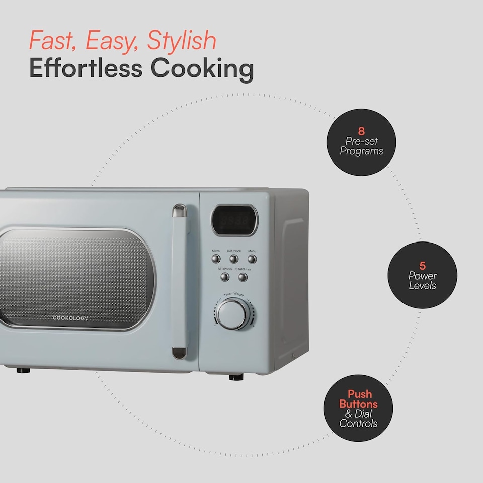 image 1 of Cookology Retro Microwave 800W Freestanding 20L - RETDD20BB Baby Blue