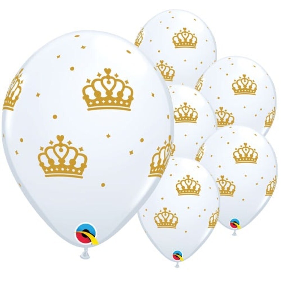 Gold Crowns Latex Helium Qualatex Balloons 28cm / 11 in - Pack of 6