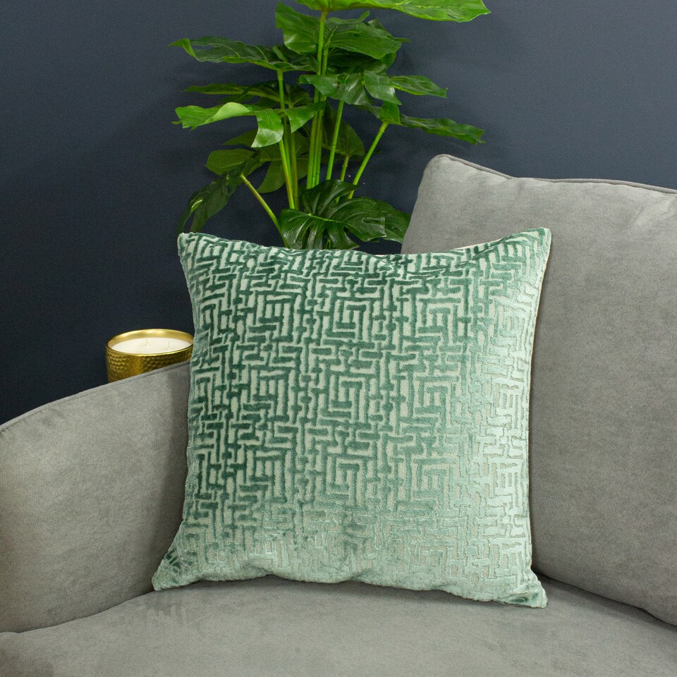 image 1 of Paoletti Delphi Velvet Jacquard Cushion, Mint, 45 x 45cm