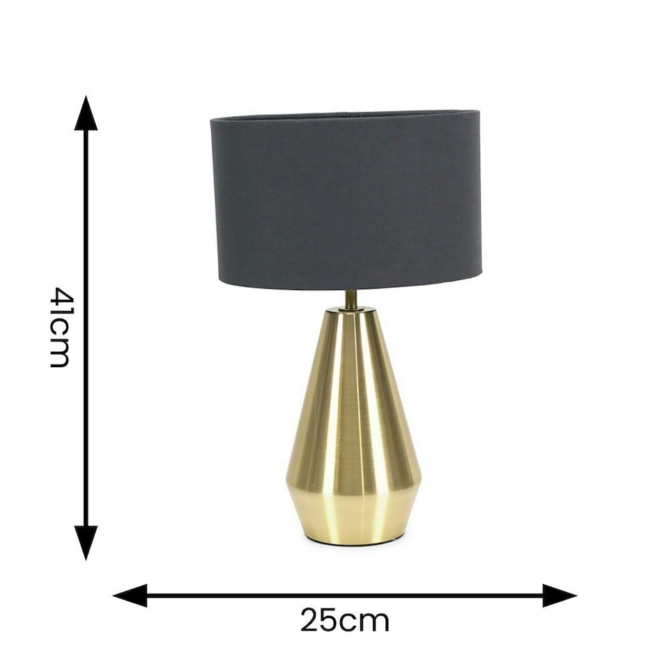 image 1 of ValueLights Jax Gold Metal Touch Dimmer Table Lamp with Charcoal Grey Drum Shade