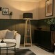 image 2 of ValueLights Hiru Wooden 3 Tier Shelf Floor Lamp Charcoal Boucle Shade & Bulb | Brown | Charcoal