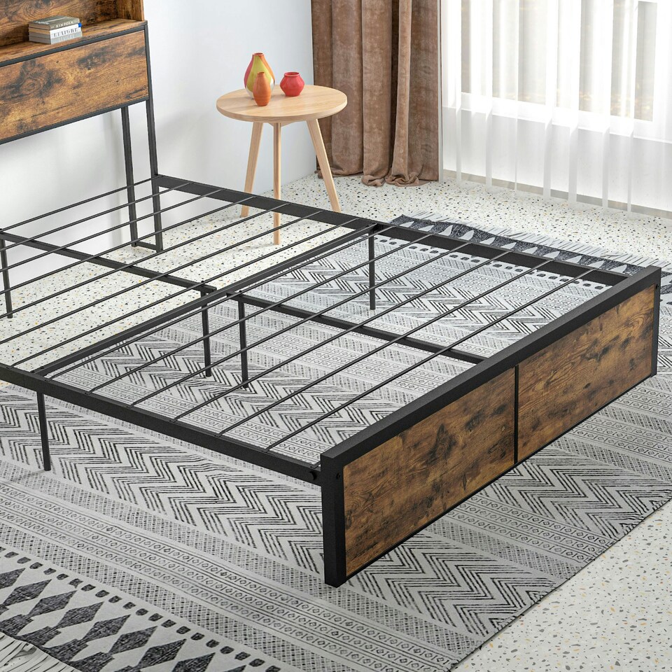 image 1 of HOMCOM 5.2FT King Bed Frame with Storage Headboard and Under Bed Storage