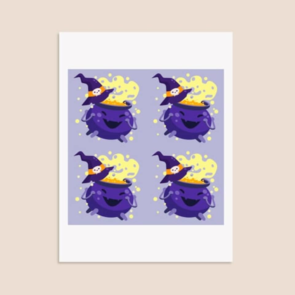 image 1 of Witchy Cauldron Halloween Round Square 95mm - Sheet of 4