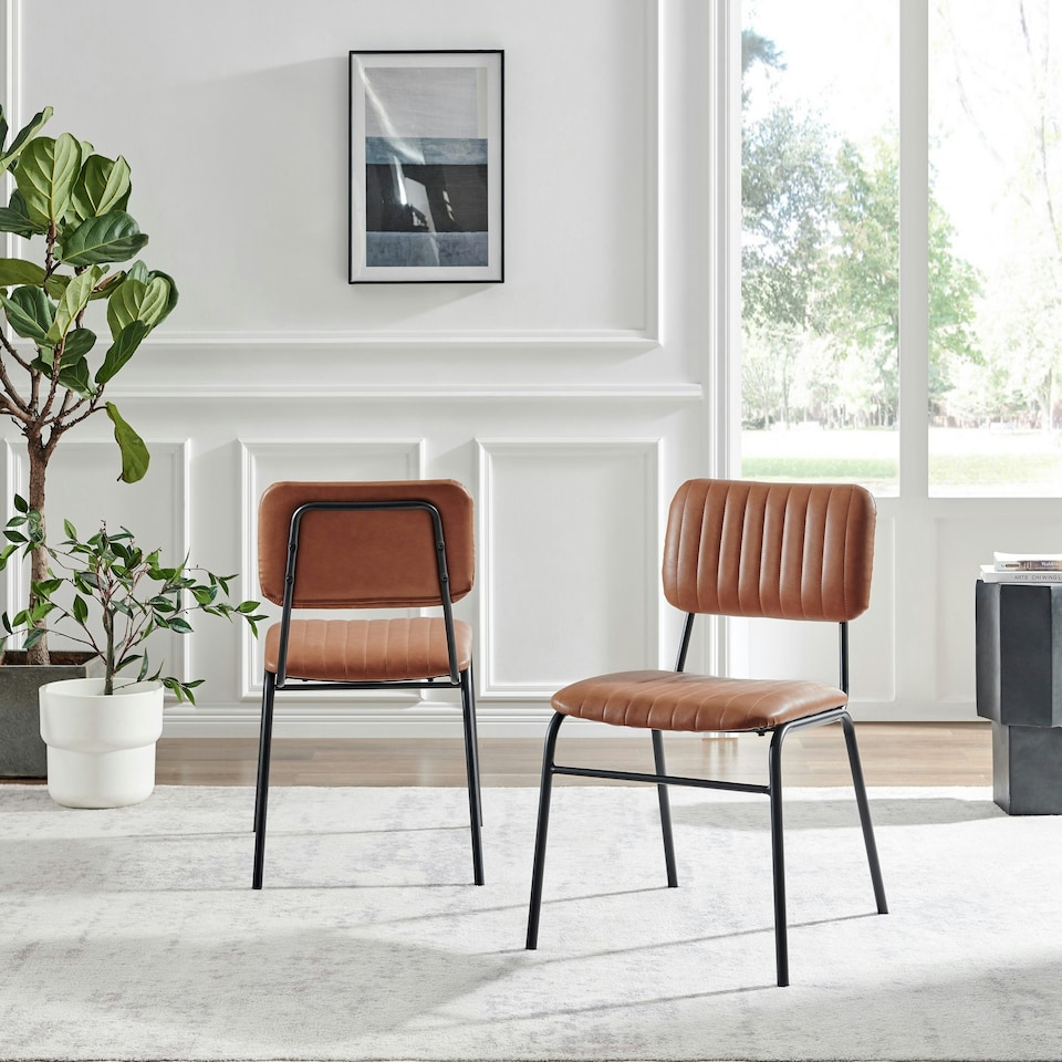 image 1 of Furniturebox Delta 2x Tan Faux Leather Black Legs Dining Chair
