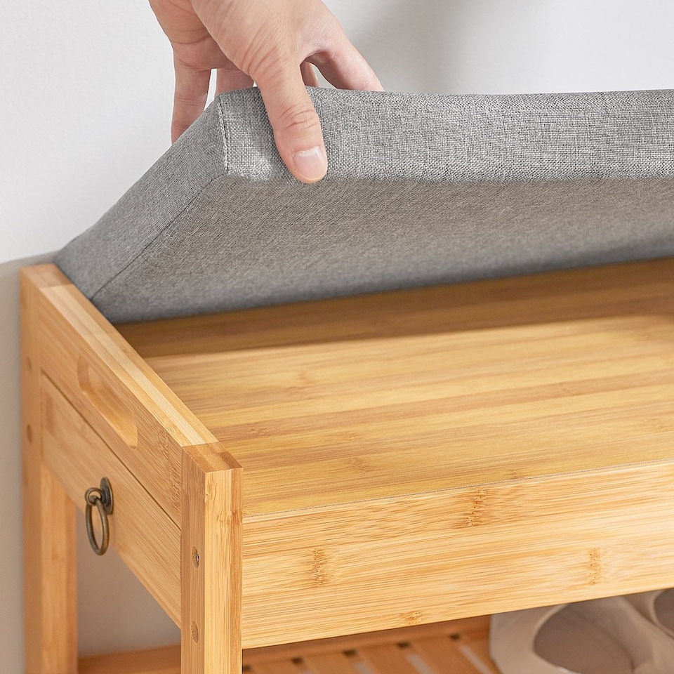 image 1 of SoBuy FSR49-N,Compact Bamboo Shoe Storage Bench with Cushion and Drawer