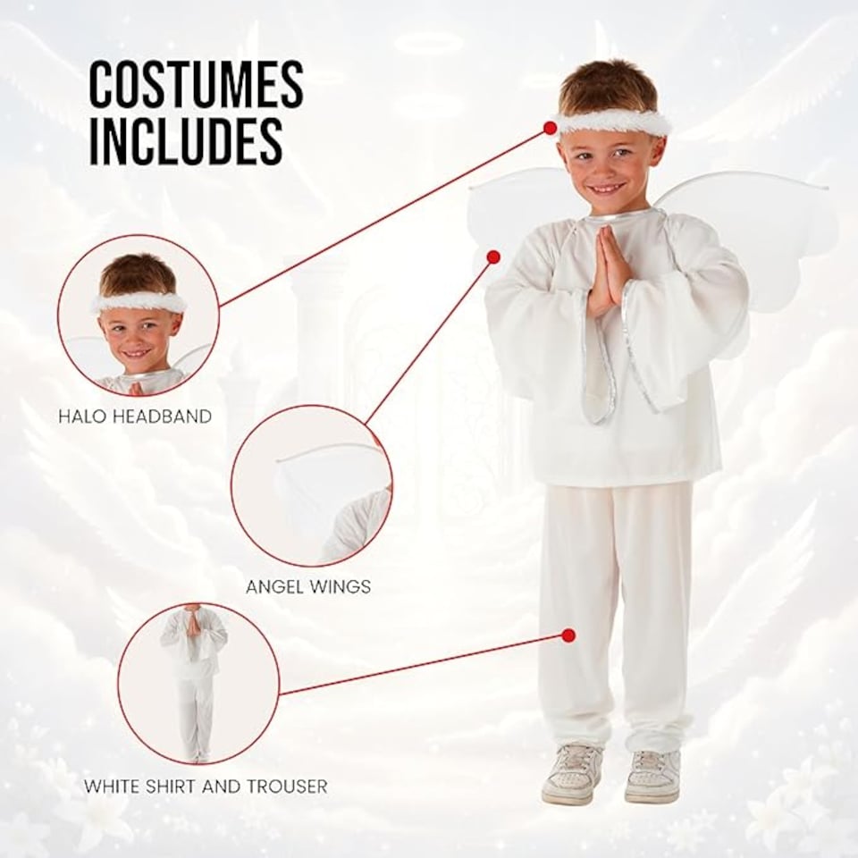 image 1 of Boys Shining Angel Costume Nativity Christmas Kids Fancy Dress Child Outfit Xmas(8-10 Years)