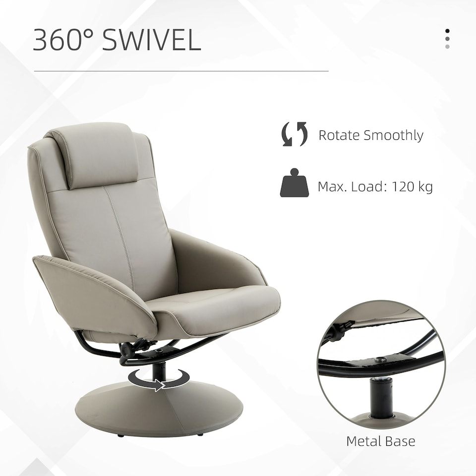 image 1 of HOMCOM Swivel Armchair with Footstool and Adjustable Backrest Grey