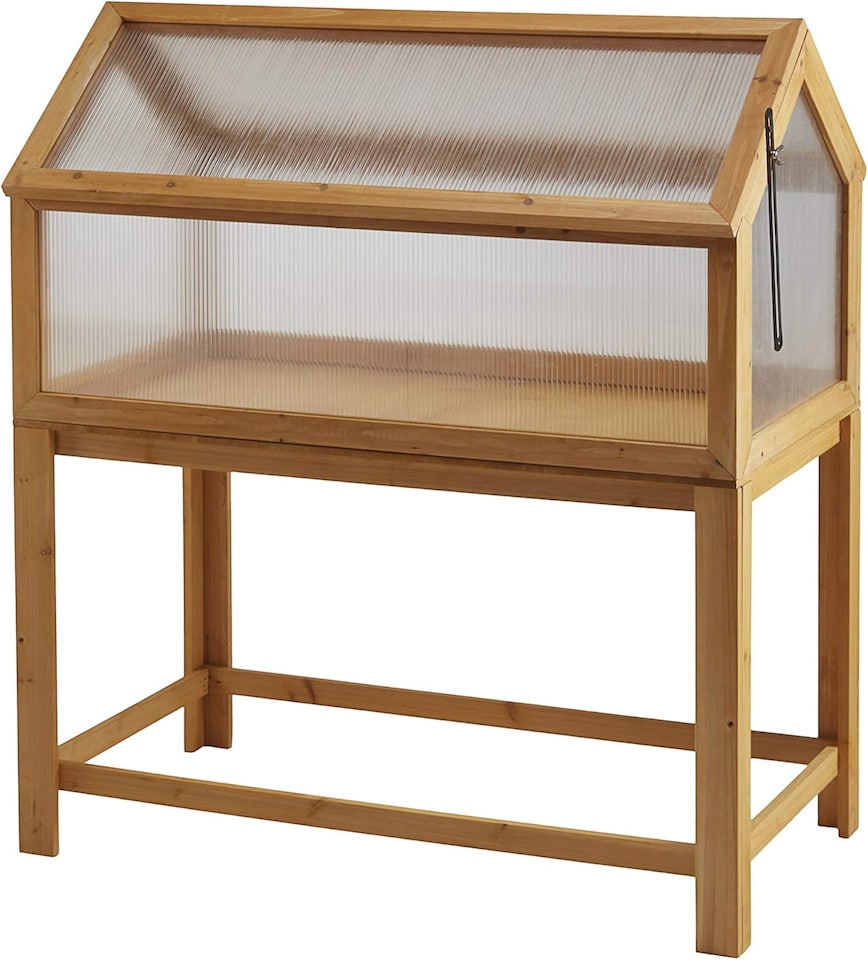 image 1 of Raised Wooden Cold Frame, Greenhouse, Polycarbonate Storage for Garden Vegetables & Plants