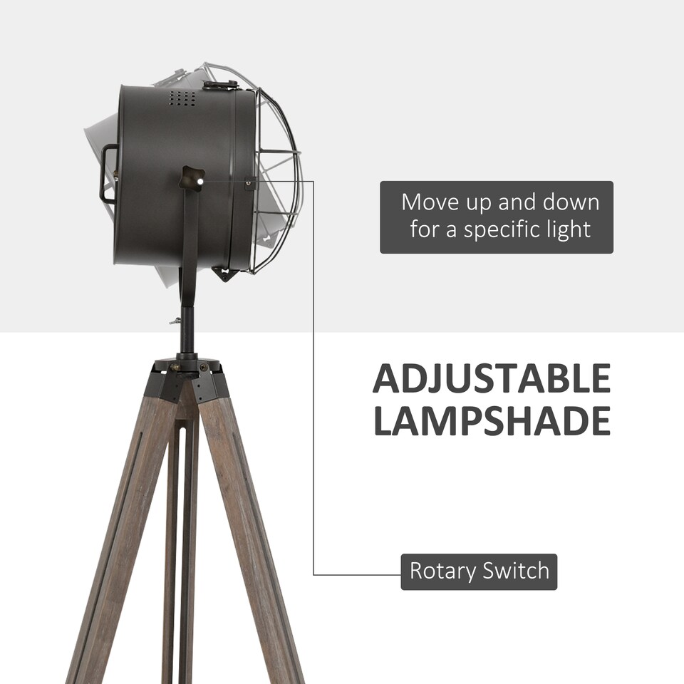 image 1 of HOMCOM Tripod Floor Lamp Height Adjustable E27 Base for Living Room Bedroom