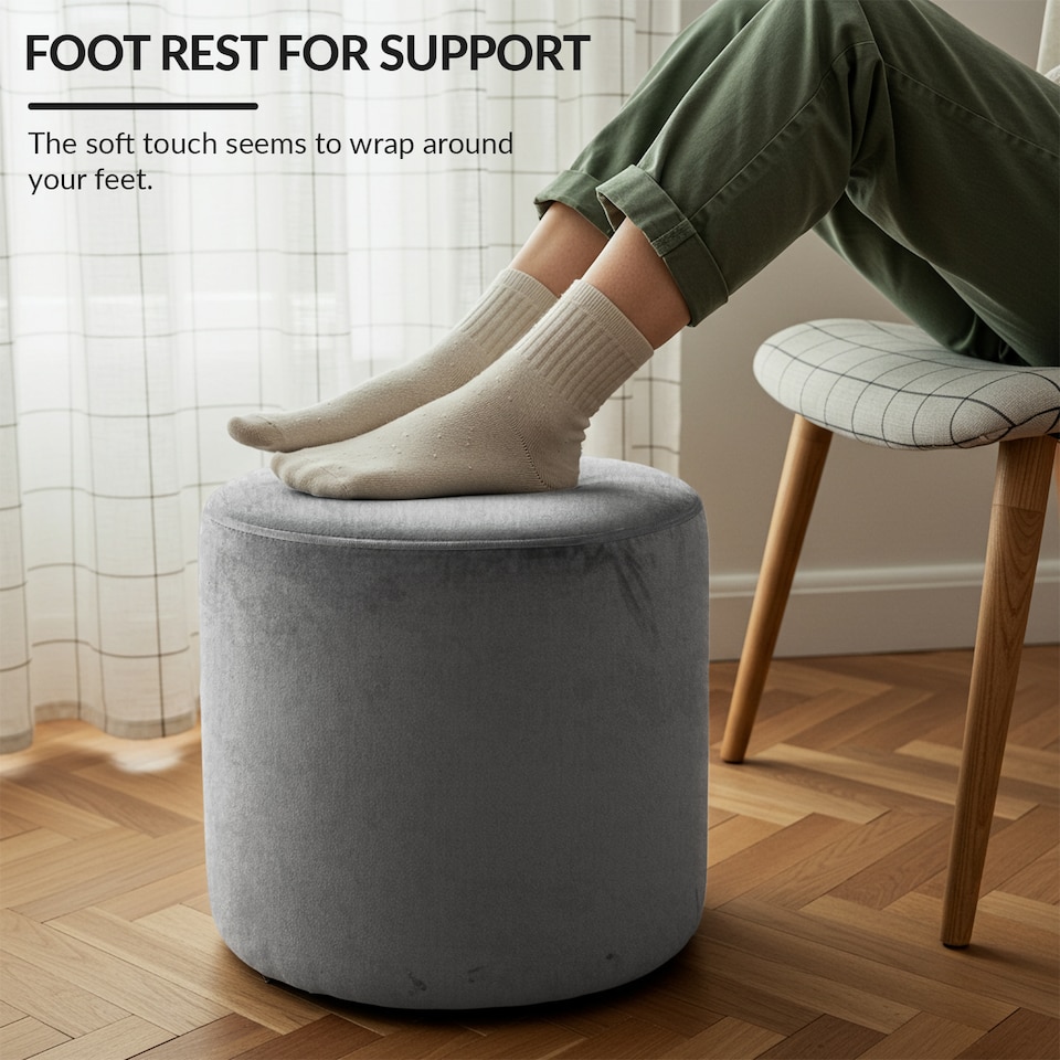 image 1 of Round Shape Velvet Bean Bag Pouffe Foot Rest - 40cm Silver