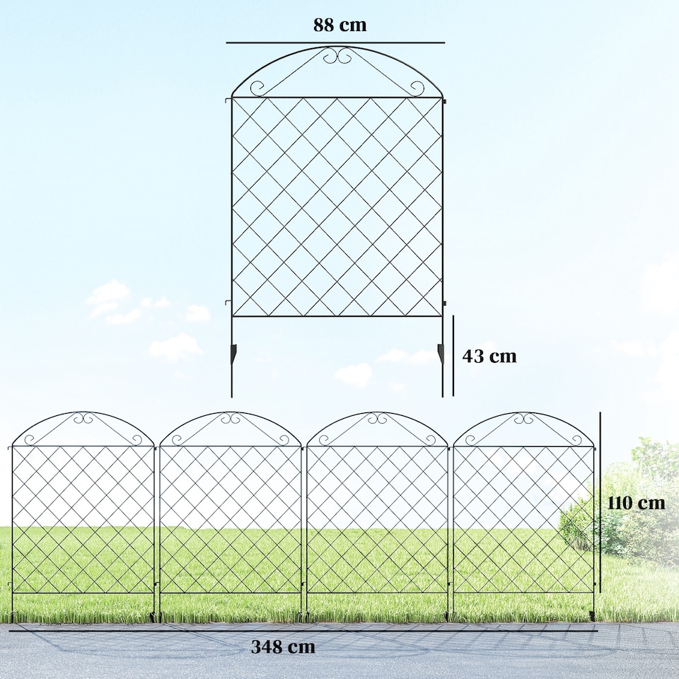 image 1 of Outsunny 4PCs Decorative Garden Fencing 43in x 11.5ft Metal Border Edging