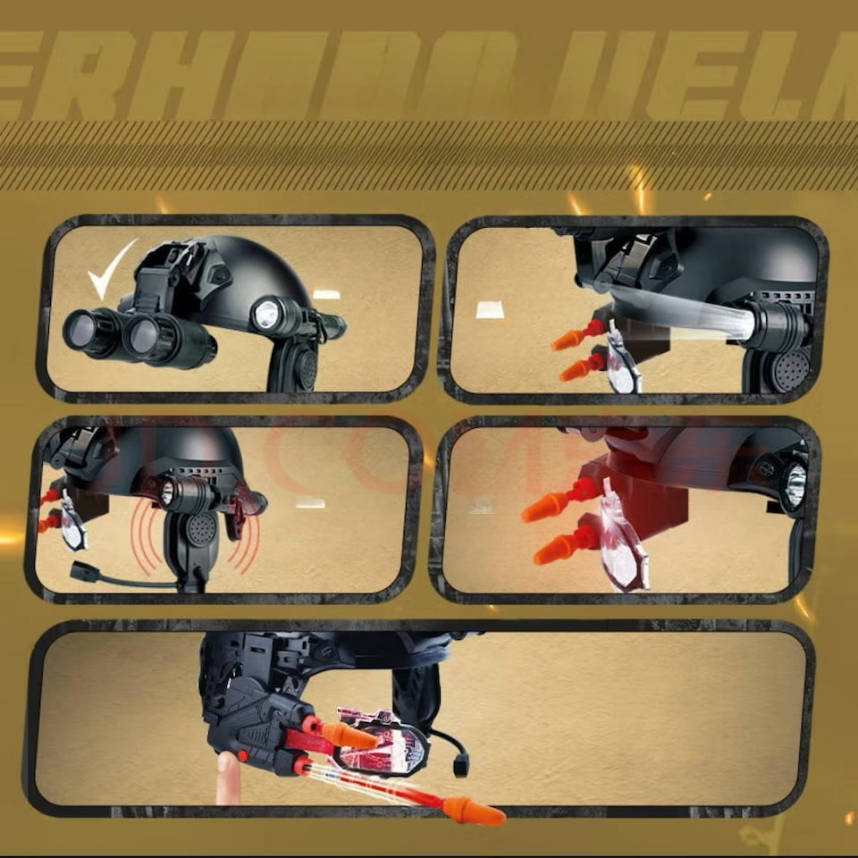 image 1 of Kids' Tactical Adventure Helmet Set – With Missile Launcher, Binoculars & Flashlight