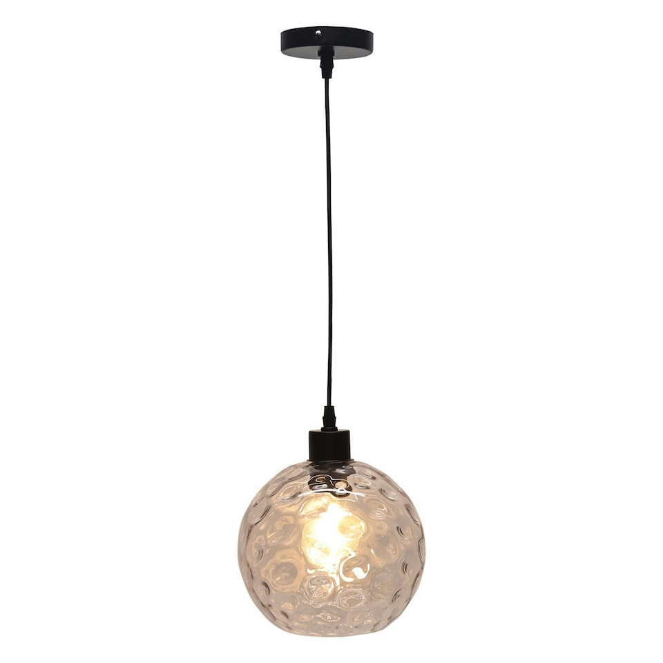 image 1 of First Choice Lighting Barnum Clear Dimple Glass Globe with Black Pendant Fitting Black | Clear