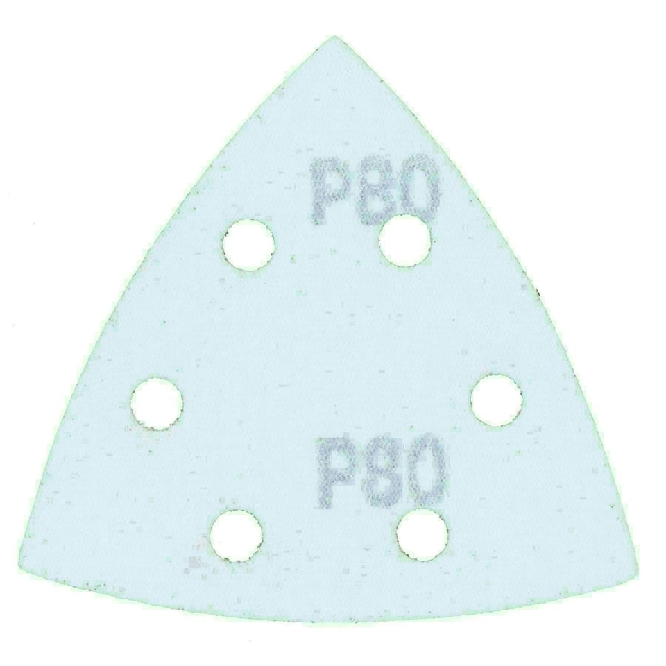 image 1 of Hook Loop Delta Sanding Abrasive Discs Pads 93mm Triangle 80 Grit Medium 5pc